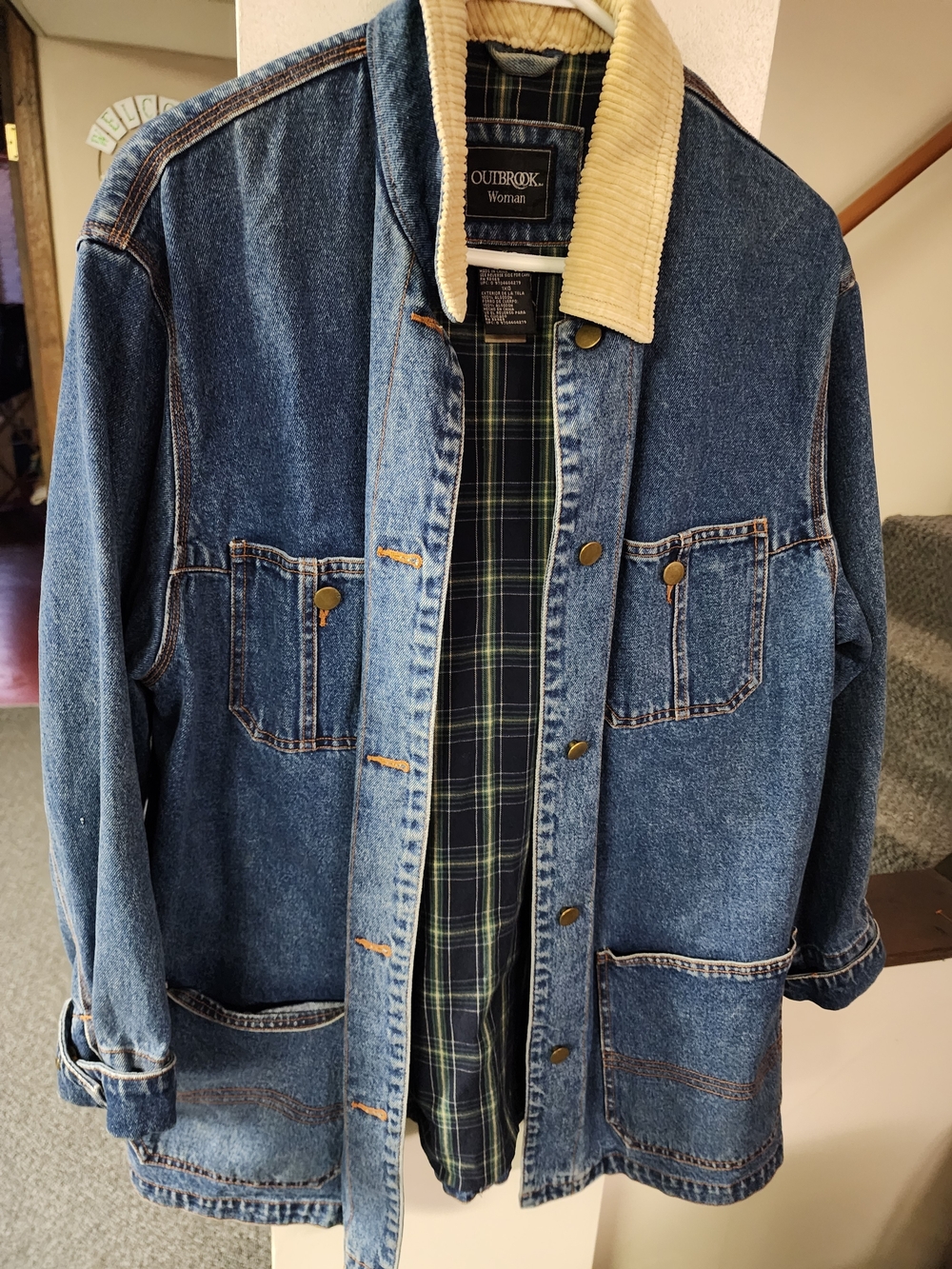 Outbrook VTG Women Blue Denim Barn Jacket with Corduroy Collar Sz 1x
